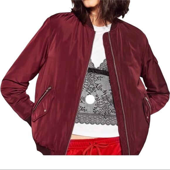 Zara Trafaluc Outerwear Burgundy Bomber Zip Front Lined Jacket Size Small - Picture 1 of 8